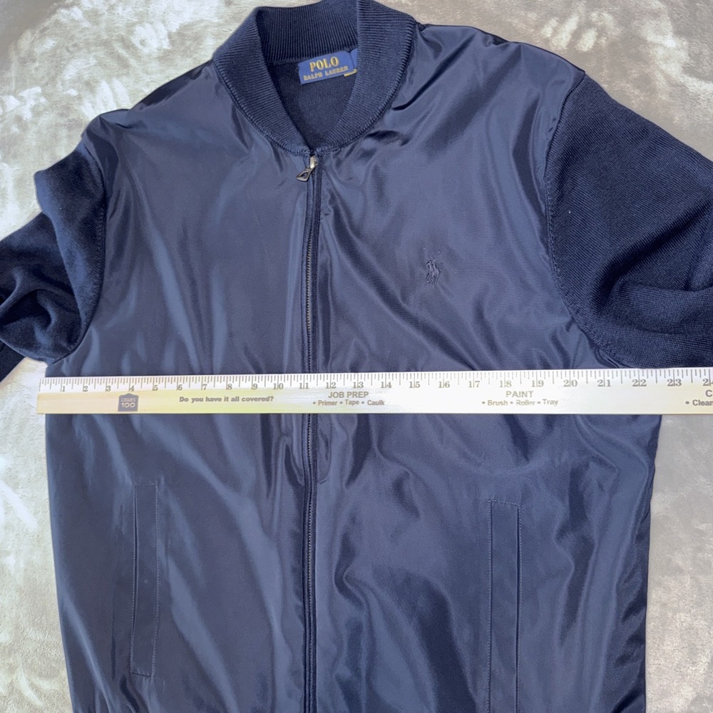 Polo Ralph Lauren Blue Hybrid Knit Nylon Full Zip Sweater Bomber Jacket XL - Picture 3 of 12